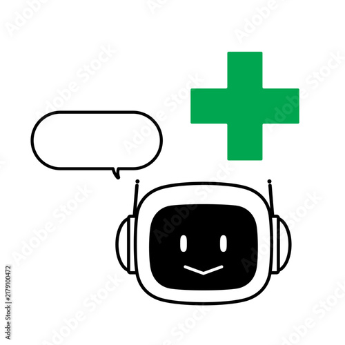 Ai robot medical assistant with speech bubble and health cross symbol
