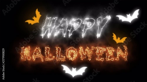 Happy Halloween Fire and Smoke Text Animation with Flying Bats