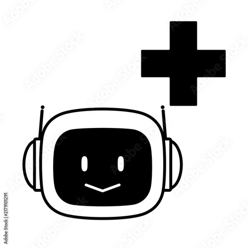 Ai robot with medical cross symbol, healthcare technology icon illustration
