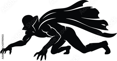 Foto Vampire crawling forward silhouette vector illustration for dark fantasy and hor