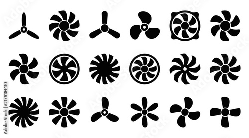 Vector illustration of set of fan and propeller vector icons on a transparent background