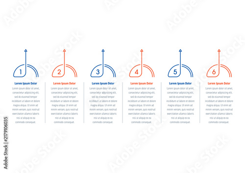 Semicircular infographic template with arrows. 6-step information concept. Infographic template for the worlds of business, education, and technology