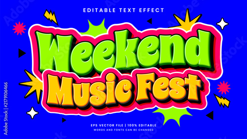 Weekend music fest retro 90s and groovy editable text effect