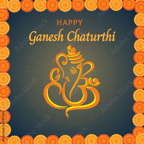 Fotografía Marigold Border Ganesh Chaturthi Festival Greeting Design