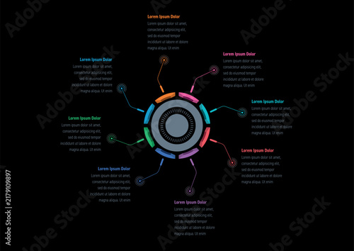Circular 8-option infographic template. Geometric informational template. Infographic template for education, technology, industry, and business