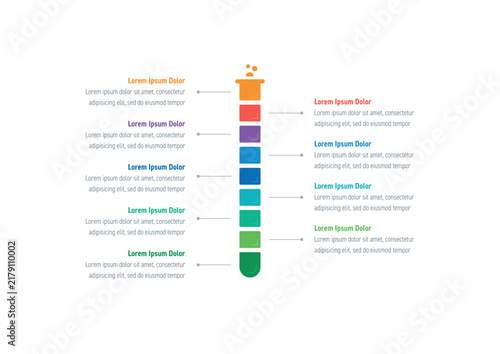 Test tube infographic template, nine-step infographic template. Geometric information template. Infographic template for science, education, technology, industry, and business