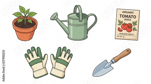Gardening Tools and Organic Tomato Seeds for Planting Heirloom Variety Plants
