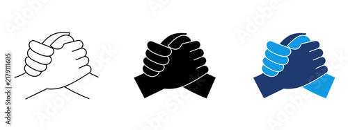 Foto Clasped hands icon with wrist grip handshake symbol