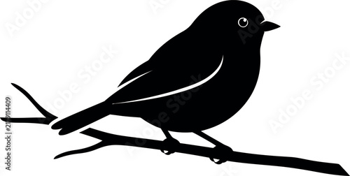 Beautiful Black Songbird Perched on Branch Silhouette for Nature Wildlife and Decorative Design