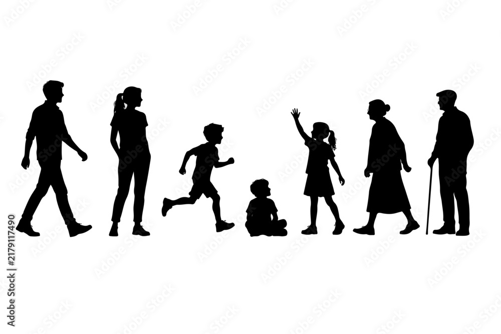 Obraz premium Human Silhouette Figures Collection with Diverse People Poses and Activities