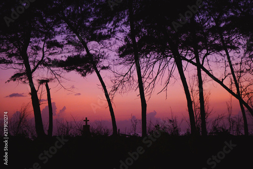Varca Beach cross during sunset