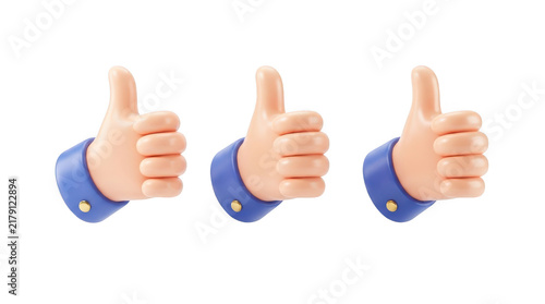 3d render of three cartoon thumbs up icons isolated on transparent background