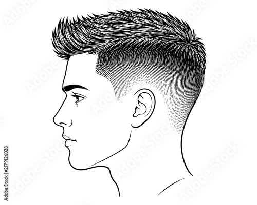 Fotografie Taper Fade Hairstyle Vector Line Art  Modern Men’s Haircut Illustration