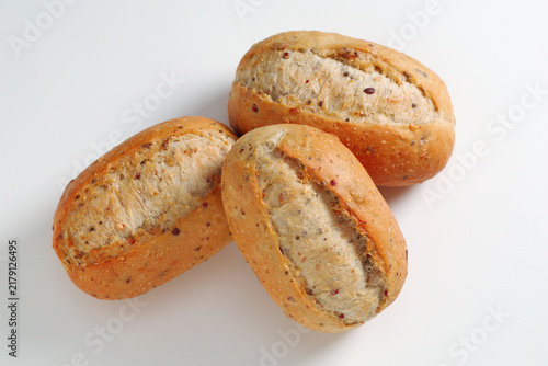 Three whole grain bread buns