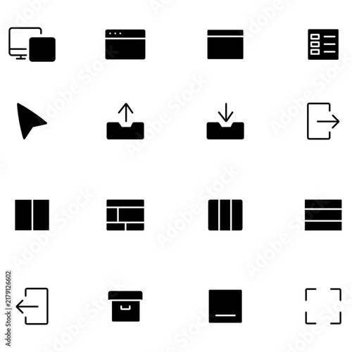 Minimalist web interface icons, 16 black solid vector symbols, professional UI UX design elements for software and apps