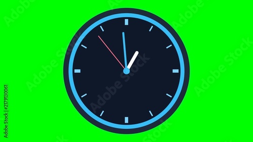 Minimalist Flat Design Analog Clock Face Animation Isolated on Chroma Key Green Background for Precise Timekeeping Projects