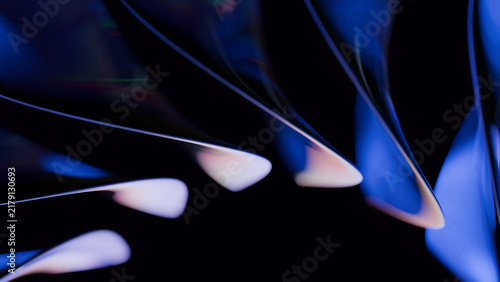 3D Abstract Blue and Purple Glowing Edges Background with Dark Curved Glassy Waves for Modern Tech Presentation, Cyber Cover, Web Banner, and Desktop Wallpaper