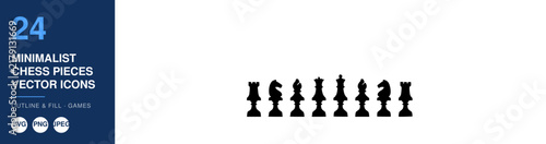 Chess Pieces, Minimalist Vector Icons Set, Outline and Fill Design, Games Illustration, Conceptual Graphic