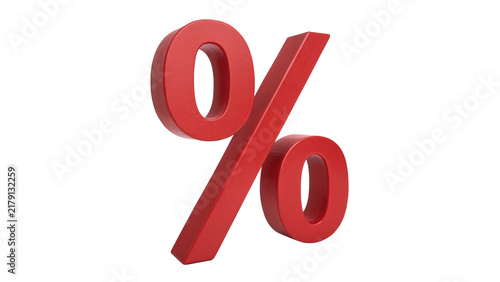 Large red glossy percent sign symbol 3d isolated on transparent background
