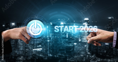 Canvastavla Start 2025 concept with futuristic power button symbolizing fresh beginnings, innovation, and digital transformation