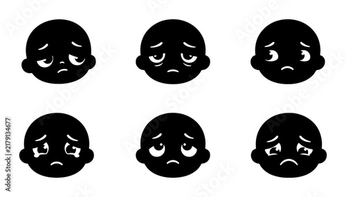 Foto Sad Face Icons, Melancholy Expressions, Unhappy Emotions, Vector Graphics Set fo