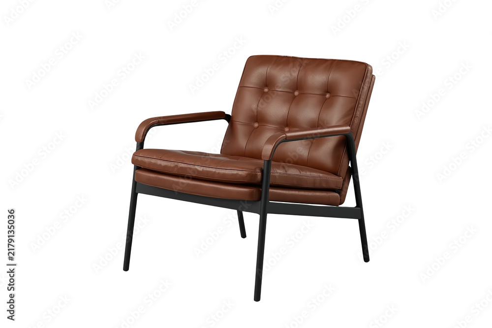 Obraz premium Brown Tufted Leather Accent Chair