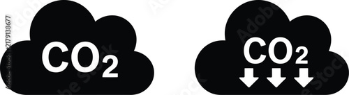 Foto CO2, emissions cloud icons, carbon dioxide smoke smog pollution signs representing air pollution environmental damage and gas reduction concepts
