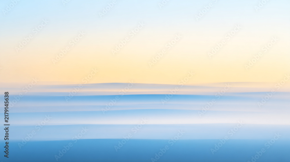 Fototapeta premium Cinematic abstract landscape photographed with an extreme telephoto lens, distant pale blue atmospheric layers compressed into several elegant horizontal depth zones
