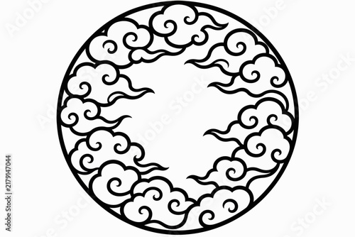 A circular decorative motif featuring stylized clouds in a traditional East Asian art style.