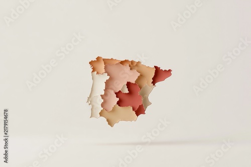 Unique map design features torn paper elements in warm hues, creating an artistic topographic representation
