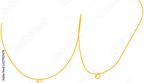 Amber hand-drawn female breast line art sketch isolated on transparent PNG background