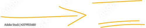 Amber hand-drawn horizontal arrow and parallel lines sketch isolated on transparent PNG background