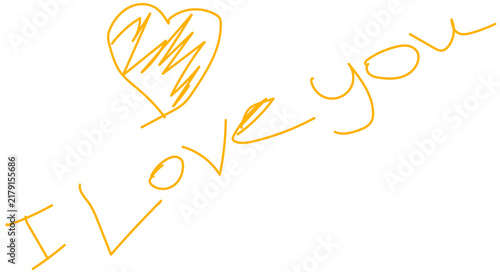 Amber hand-drawn I love you text and heart sketch isolated on transparent PNG background