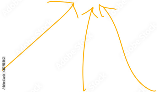 Amber hand-drawn converging arrows sketch isolated on transparent PNG background