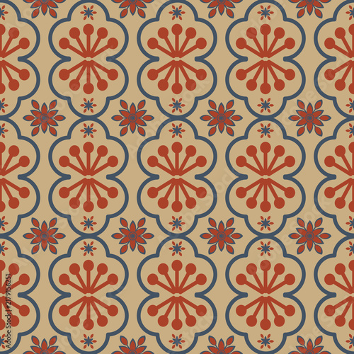 Traditional vintage floral pattern in curved geometric shapes for fabric ,textile design, wallpaper, gift wrapping paper, general graphic design and craft projects.