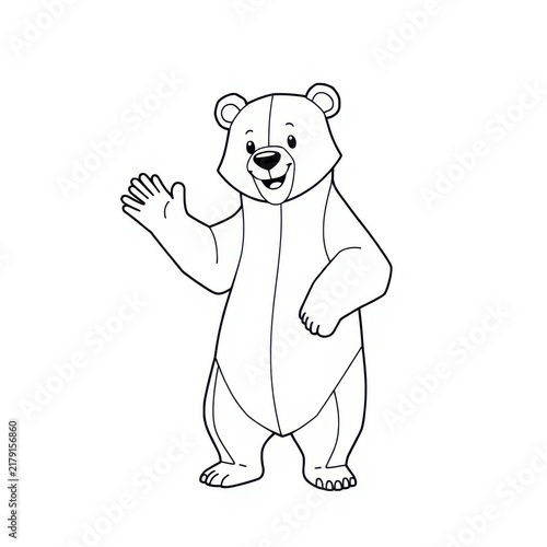 A cute bear standing on its hind legs, giving a cheerful wave. Geometric and simplified body structure, ideal for learning shapes and coloring practice. Generative AI