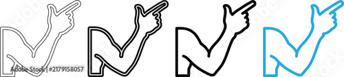 Muscular arm pointing finger icon set in various line weights and blue color.