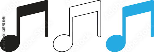 Musical note icon in black outline and solid colors for music concept.