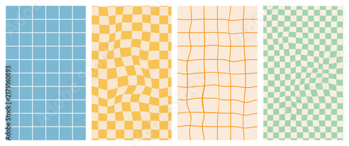 Retro checkerboard and grid pattern set in pastel colors for trendy fashion prints and creative background poster designs.
