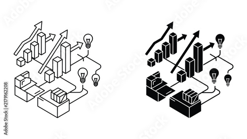 Isometric business growth charts with success and idea icons business strategy