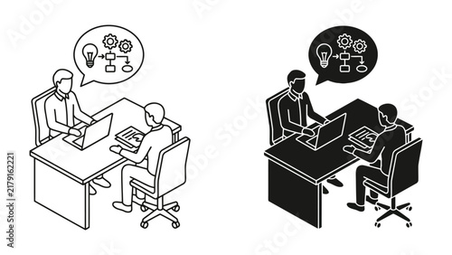 Isometric team working on business development and process strategy