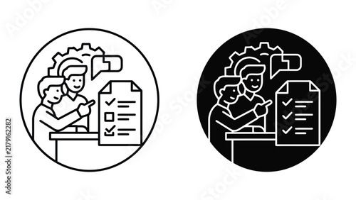 Business team checklist and strategy planning icon set with checklist, planning