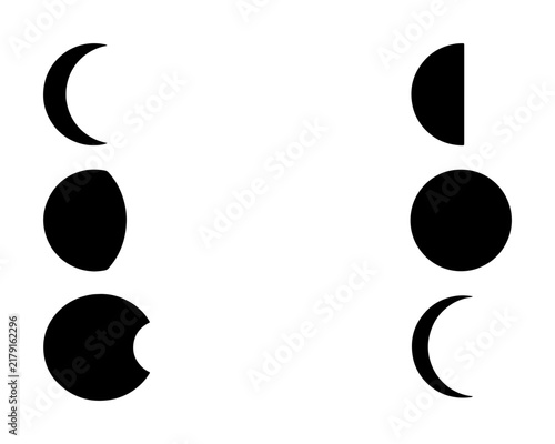 Celestial Moon Phases Vector Icons, Lunar Cycle Graphic Elements, Astronomical Symbols Set, Dark Silhouette Astronomy Illustrations
