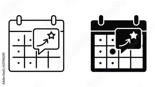 Scheduled milestone and goal setting calendar icons with calendar, milestone