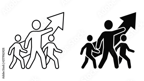Business leadership career advancement and success icon set with leadership