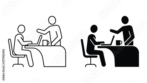 Business consultation and laptop work meeting icon set with consultation