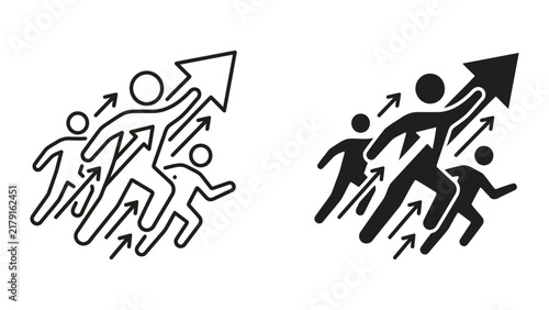 Business team growth and collective progress icon set with progress, business
