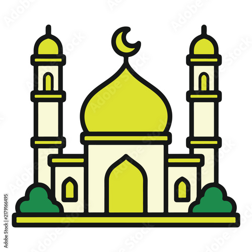 Mosque Building Flat Icon Illustration Isolated on White Background