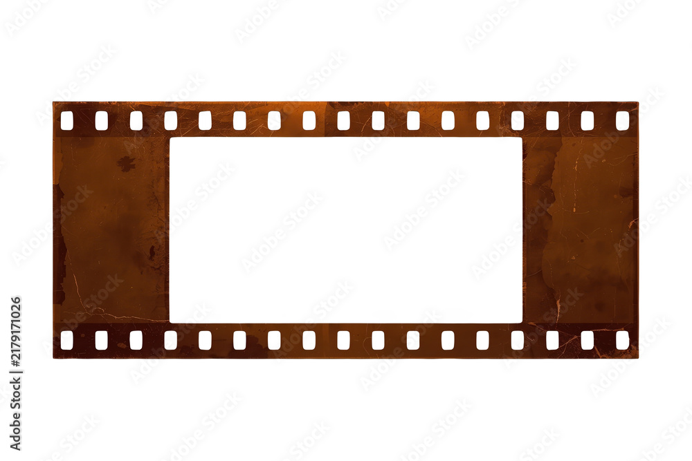 Fototapeta premium Aged brown blank film strip with two frames