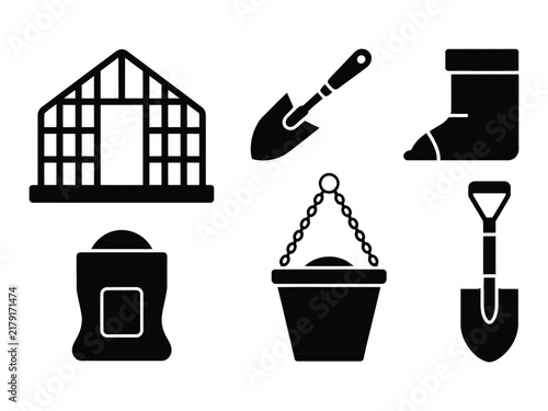 Gardening Tools and Greenhouse Elements Set